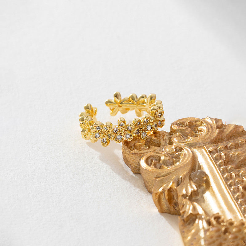 Jewels Galaxy Gold Plated Anti Tarnish Stainless Steel Floral Themed Adjustable Finger Ring