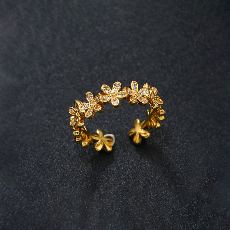 Jewels Galaxy Gold Plated Anti Tarnish Stainless Steel Floral Themed Adjustable Finger Ring