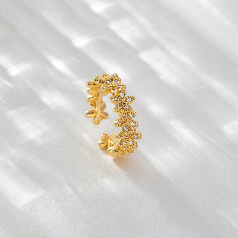 Jewels Galaxy Gold Plated Anti Tarnish Stainless Steel Floral Themed Adjustable Finger Ring