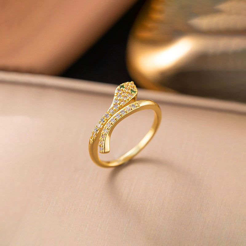 Jewels Galaxy Gold Plated Anti Tarnish Stainless Steel Snake Themed Adjustable Finger Ring