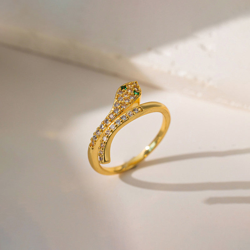 Jewels Galaxy Gold Plated Anti Tarnish Stainless Steel Snake Themed Adjustable Finger Ring