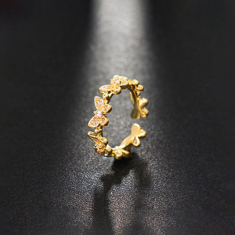 Jewels Galaxy Gold Plated Anti Tarnish Stainless Steel Butterfly Themed Adjustable Finger Ring