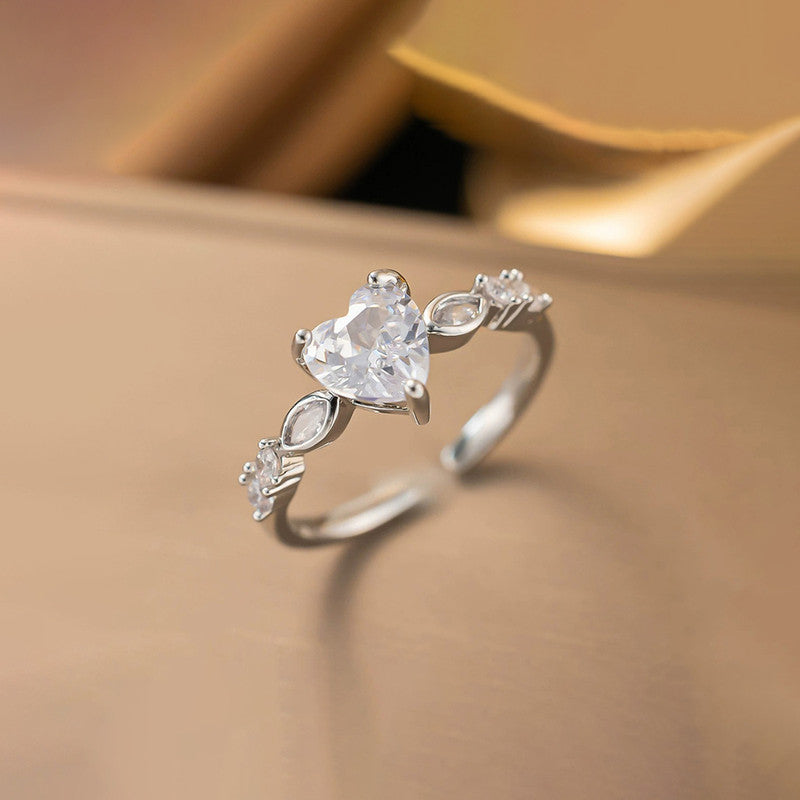 Jewels Galaxy Silver Plated Anti Tarnish Stainless Steel Heart Themed Adjustable Finger Ring