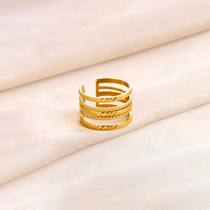 Jewels Galaxy Gold Plated Anti Tarnish Stainless Steel Contemporary Adjustable Finger Ring