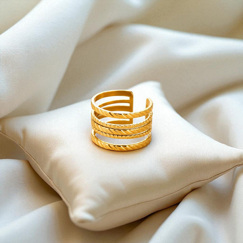 Jewels Galaxy Gold Plated Anti Tarnish Stainless Steel Contemporary Adjustable Finger Ring