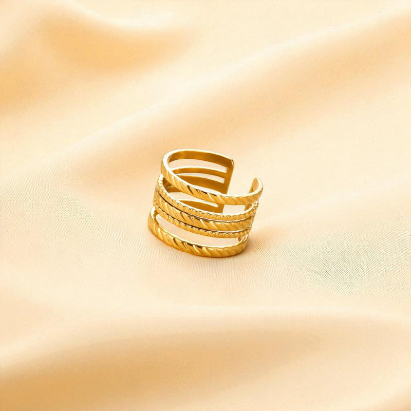 Jewels Galaxy Gold Plated Anti Tarnish Stainless Steel Contemporary Adjustable Finger Ring