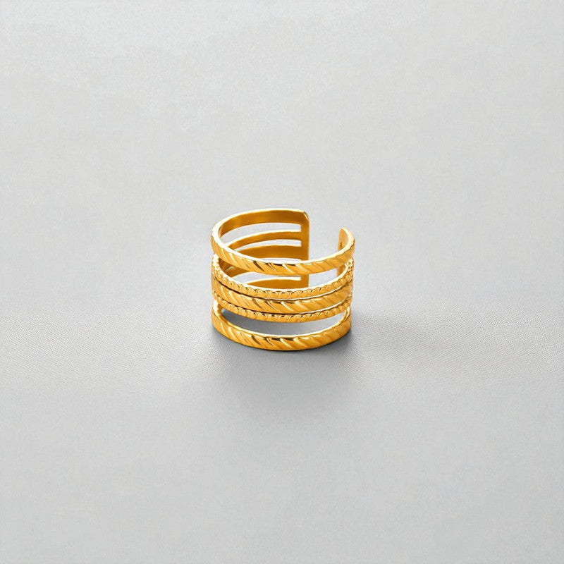 Jewels Galaxy Gold Plated Anti Tarnish Stainless Steel Contemporary Adjustable Finger Ring