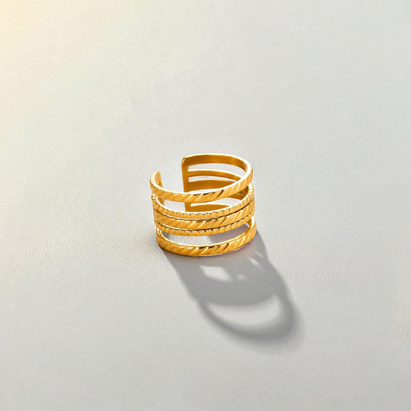 Jewels Galaxy Gold Plated Anti Tarnish Stainless Steel Contemporary Adjustable Finger Ring
