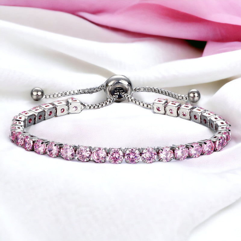 Jewels Galaxy Silver Plated Round Cut Cubic Zirconia Pink Matrix Anti Tarnish Tennis Bracelet