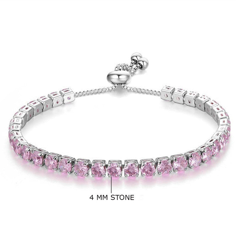 Jewels Galaxy Silver Plated Round Cut Cubic Zirconia Pink Matrix Anti Tarnish Tennis Bracelet