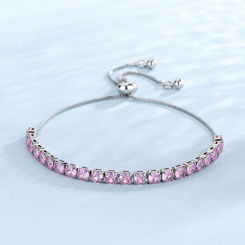 Jewels Galaxy Silver Plated Round Cut Cubic Zirconia Pink Matrix Anti Tarnish Tennis Bracelet