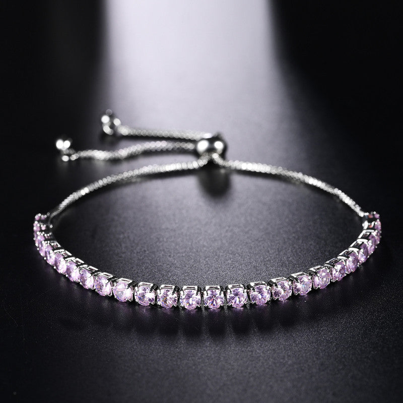 Jewels Galaxy Silver Plated Round Cut Cubic Zirconia Pink Matrix Anti Tarnish Tennis Bracelet