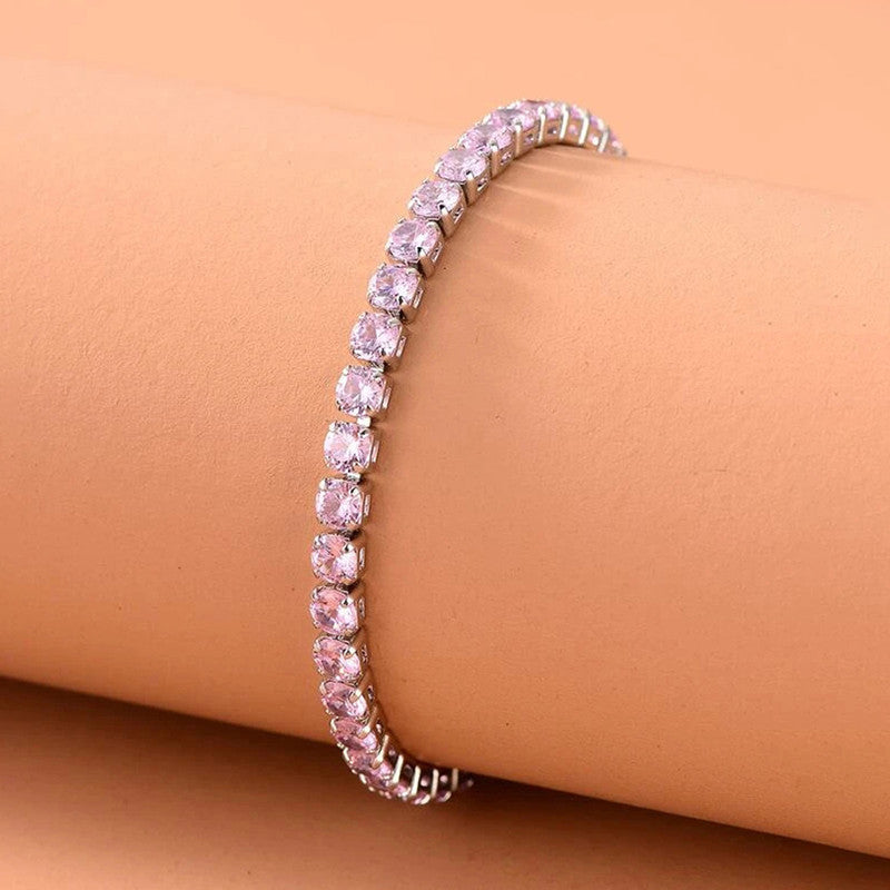 Jewels Galaxy Silver Plated Round Cut Cubic Zirconia Pink Matrix Anti Tarnish Tennis Bracelet