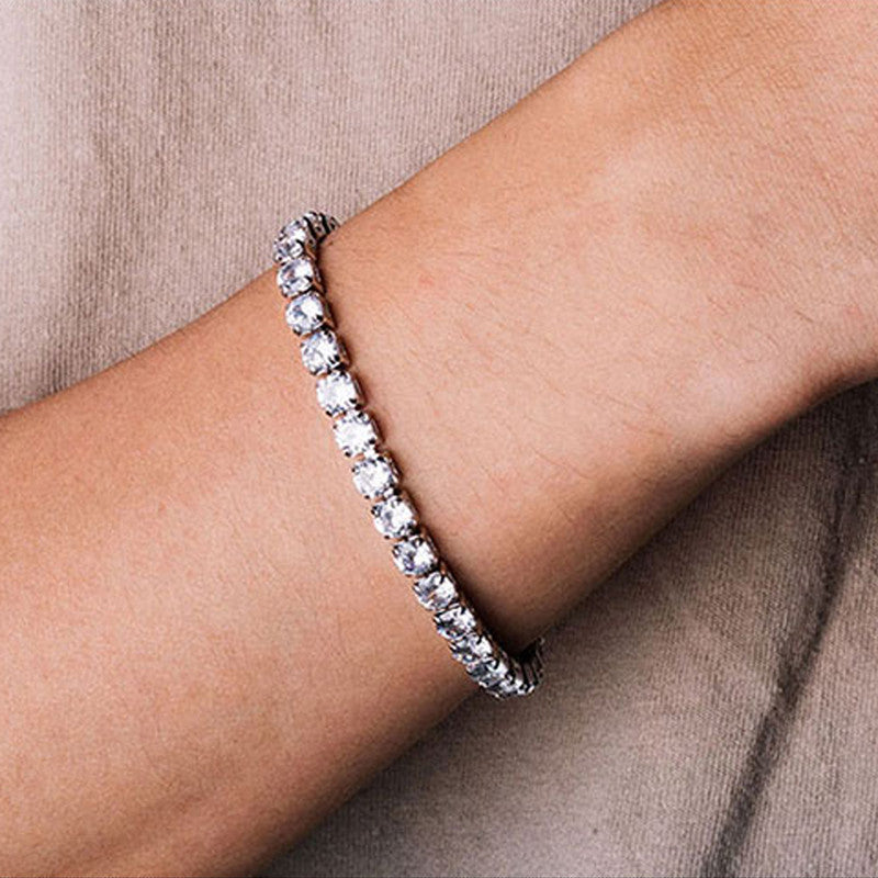 Jewels Galaxy Silver Plated Round Cut Cubic Zirconia White Matrix Anti Tarnish Tennis Bracelet