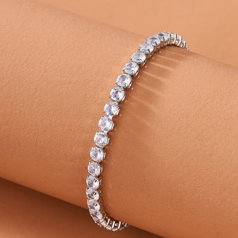 Jewels Galaxy Silver Plated Round Cut Cubic Zirconia White Matrix Anti Tarnish Tennis Bracelet