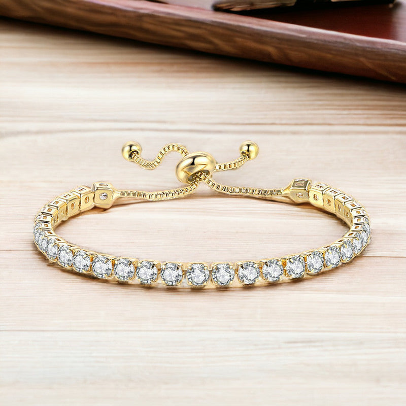 Jewels Galaxy Gold Plated Round Cut Cubic Zirconia White Matrix Tennis Bracelet