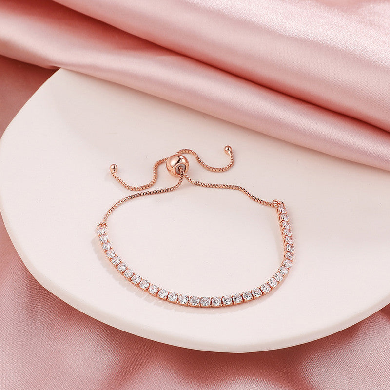 Jewels Galaxy Rose Gold Plated Round Cut Cubic Zirconia White Matrix Tennis Bracelet