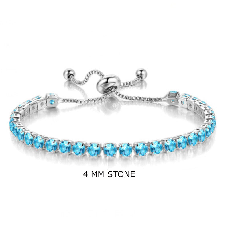 Jewels Galaxy Silver Plated Round Cut Cubic Zirconia Blue Matrix Anti Tarnish Tennis Bracelet