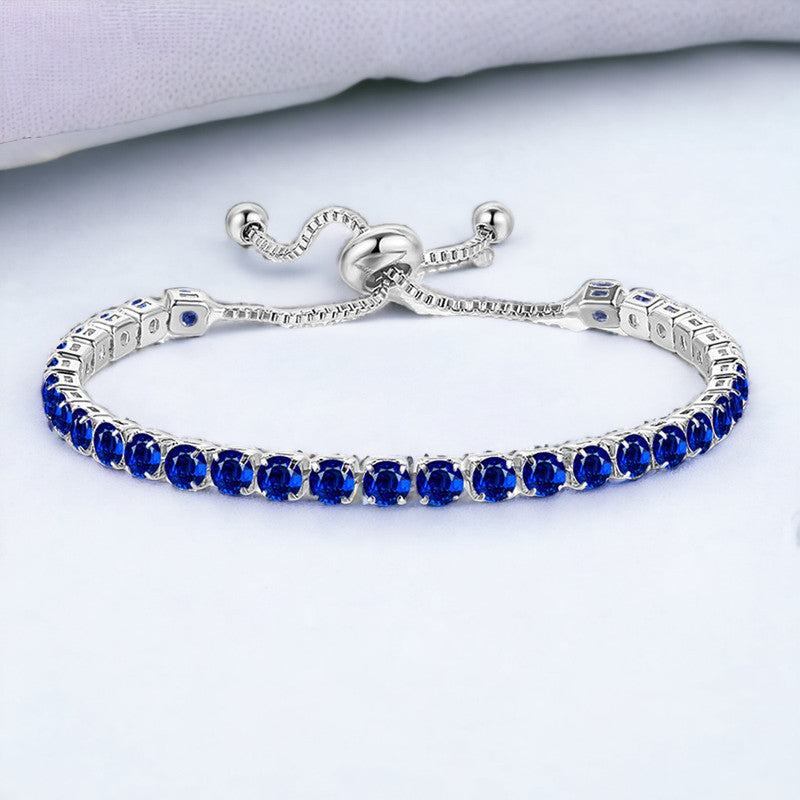 Jewels Galaxy Silver Plated Round Cut Cubic Zirconia Blue Matrix Anti Tarnish Tennis Bracelet