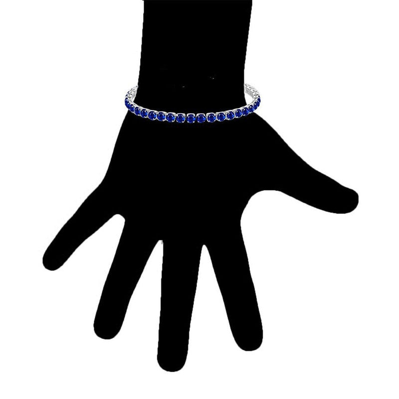 Jewels Galaxy Silver Plated Round Cut Cubic Zirconia Blue Matrix Anti Tarnish Tennis Bracelet