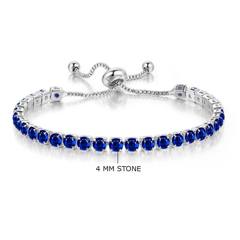 Jewels Galaxy Silver Plated Round Cut Cubic Zirconia Blue Matrix Anti Tarnish Tennis Bracelet