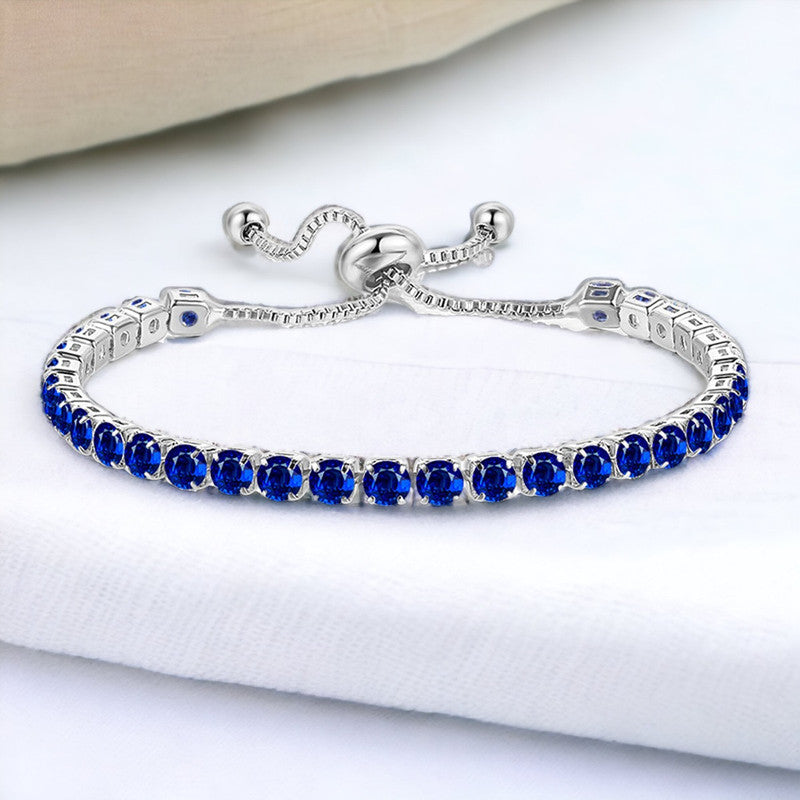 Jewels Galaxy Silver Plated Round Cut Cubic Zirconia Blue Matrix Anti Tarnish Tennis Bracelet