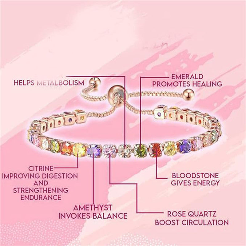 Jewels Galaxy Rose Gold Plated Round Cut Cubic Zirconia Multicolor Matrix Tennis Bracelet