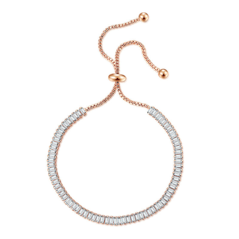Jewels Galaxy Rose Gold Plated Rectangular Cut Cubic Zirconia White Matrix Tennis Bracelet