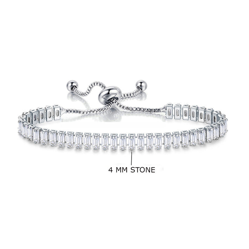 Jewels Galaxy Silver Plated Rectangular Cut CZ White Matrix Anti Tarnish Tennis Bracelet