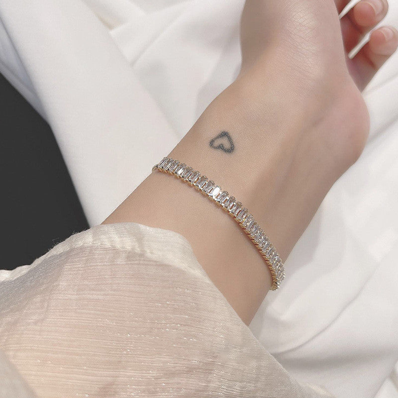 Jewels Galaxy Silver Plated Rectangular Cut CZ White Matrix Anti Tarnish Tennis Bracelet