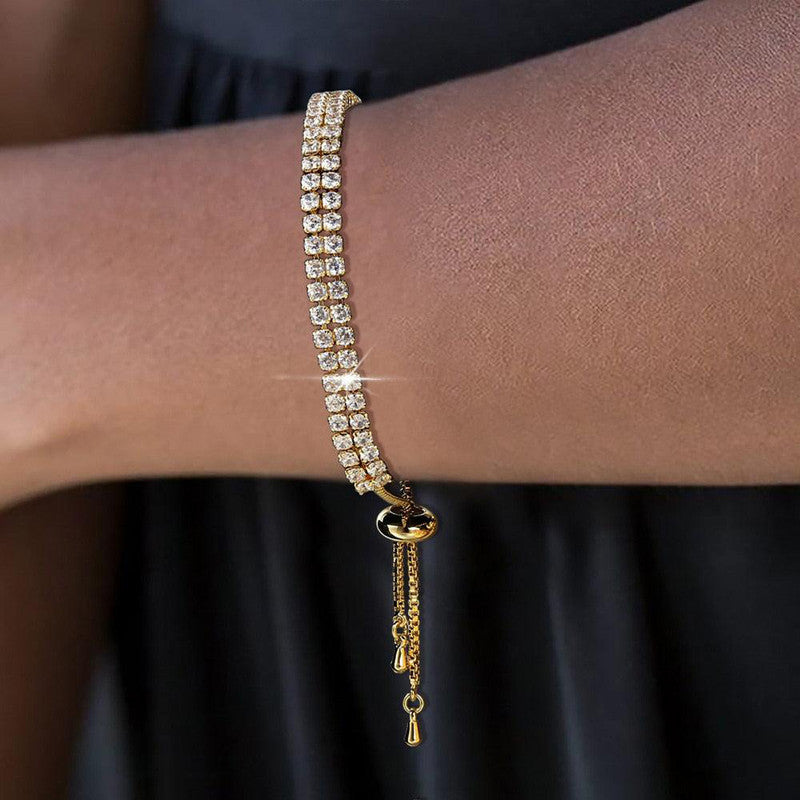 Jewels Galaxy Gold Plated Dual Strand Round Cut Cubic Zirconia White Matrix Tennis Bracelet