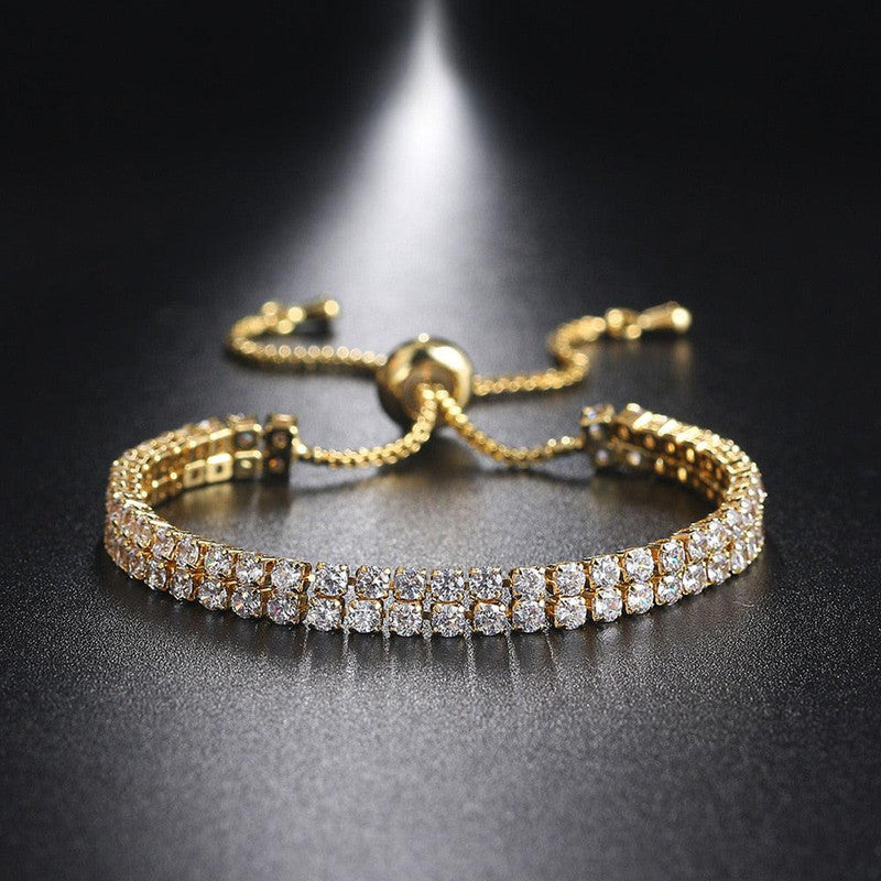 Jewels Galaxy Gold Plated Dual Strand Round Cut Cubic Zirconia White Matrix Tennis Bracelet