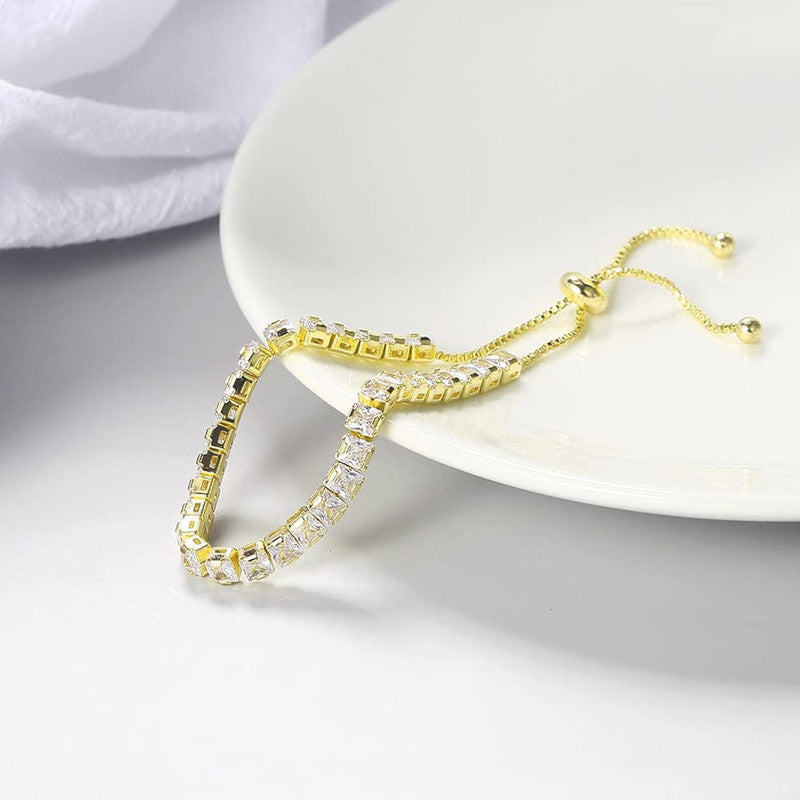 Jewels Galaxy Gold Plated Square Cut Cubic Zirconia White Matrix Tennis Bracelet