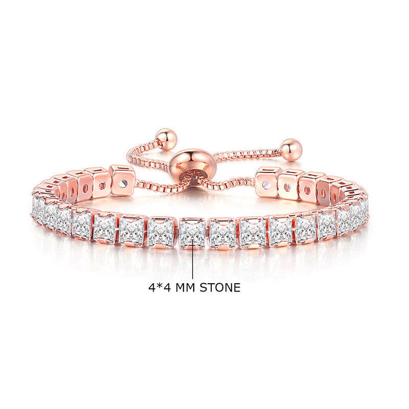 Jewels Galaxy Rose Gold Plated Square Cut Cubic Zirconia White Matrix Tennis Bracelet