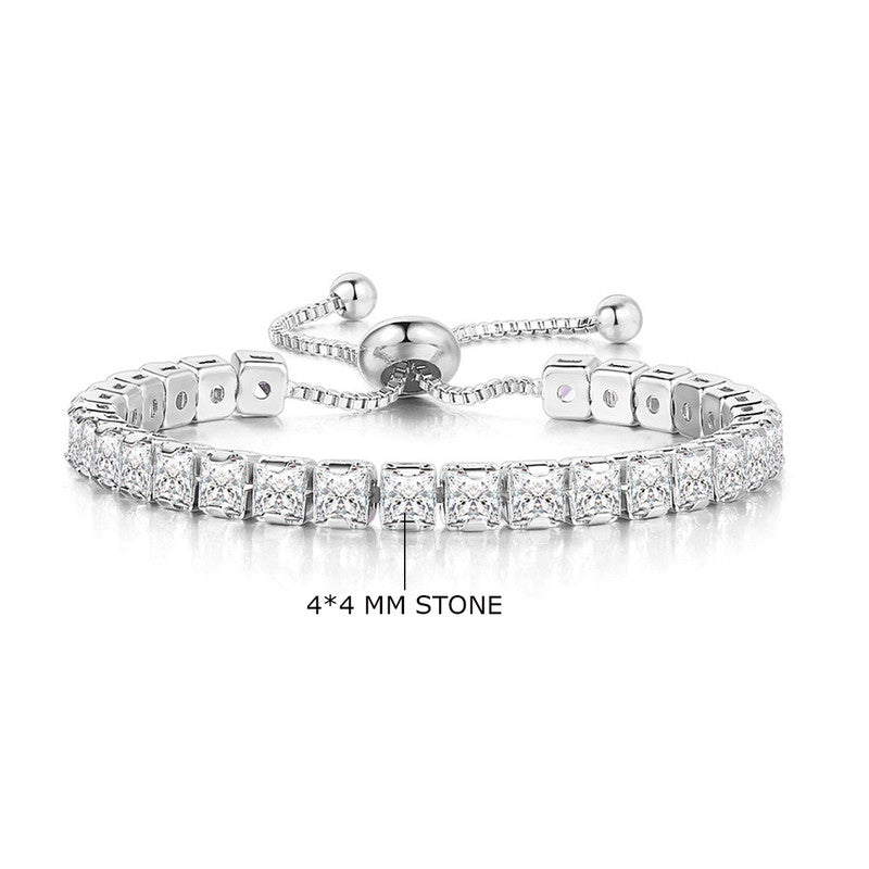 Jewels Galaxy Silver Plated Square Cut CZ White Matrix Anti Tarnish Tennis Bracelet