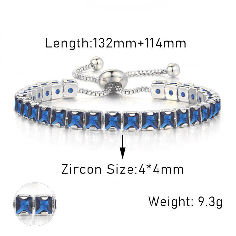 Jewels Galaxy Silver Plated Square Cut CZ Navy Blue Matrix Anti Tarnish Tennis Bracelet