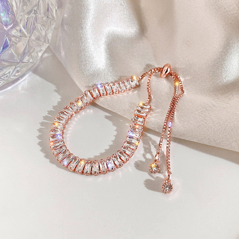 Jewels Galaxy Rose Gold Plated Rectangular Cut Cubic Zirconia White Matrix Tennis Bracelet