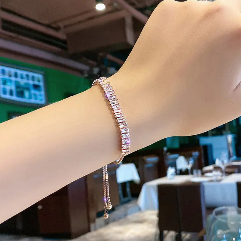 Jewels Galaxy Rose Gold Plated Rectangular Cut Cubic Zirconia White Matrix Tennis Bracelet