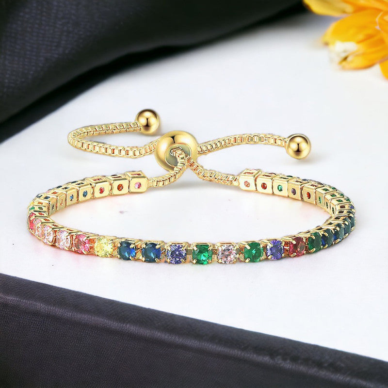 Jewels Galaxy Gold Plated Round Cut Cubic Zirconia Matrix Tennis Bracelet