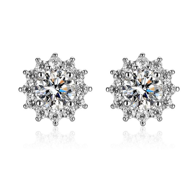 Jewels Galaxy Silver Plated AD Studded Anti Tarnish Floral Solitaire Stud Earrings
