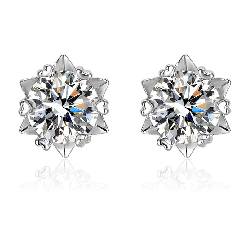 Jewels Galaxy Silver Plated AD Studded Anti Tarnish Star Shaped Solitaire Stud Earrings