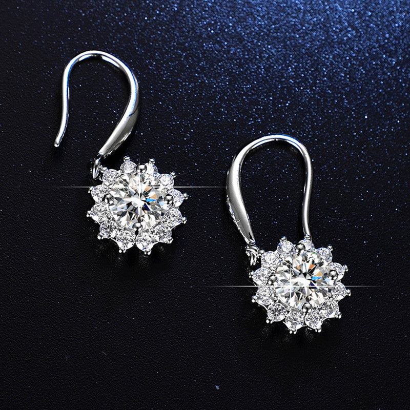 Jewels Galaxy Silver Plated Crystal Studded Anti Tarnish Floral Solitaire Drop Earrings