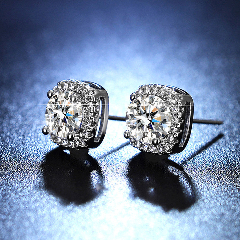Jewels Galaxy Silver Plated Crystal Studded Geometrical Anti Tarnish Solitaire Stud Earrings