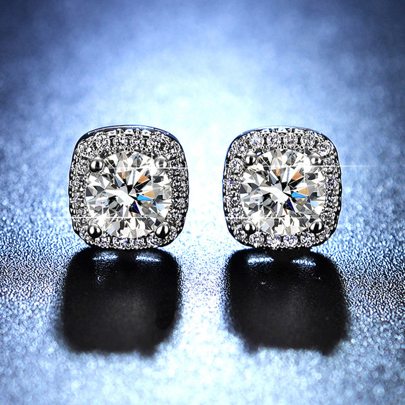 Jewels Galaxy Silver Plated Crystal Studded Geometrical Anti Tarnish Solitaire Stud Earrings