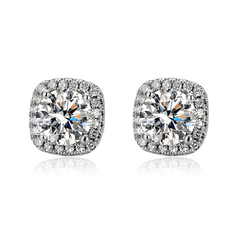 Jewels Galaxy Silver Plated Crystal Studded Geometrical Anti Tarnish Solitaire Stud Earrings
