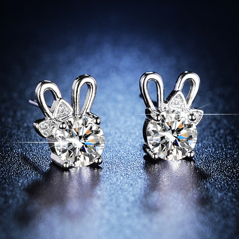Jewels Galaxy Silver Plated Crystal Studded Unique Bow Tie Clip Solitaire Stud Earrings