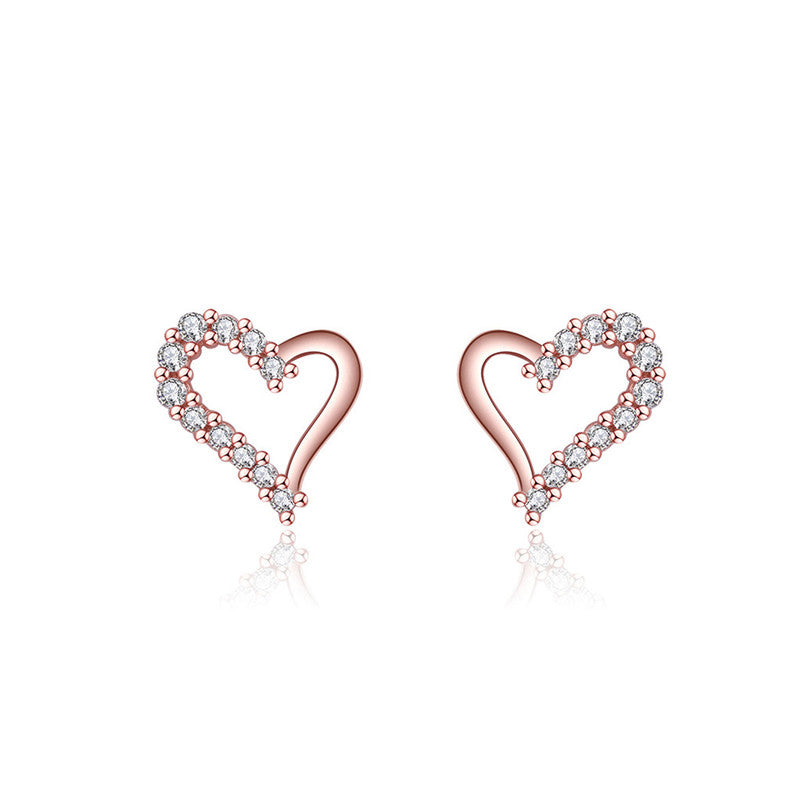 Jewels Galaxy Rose Gold Plated American Diamond Studded Heart Shape Korean Stud Earrings
