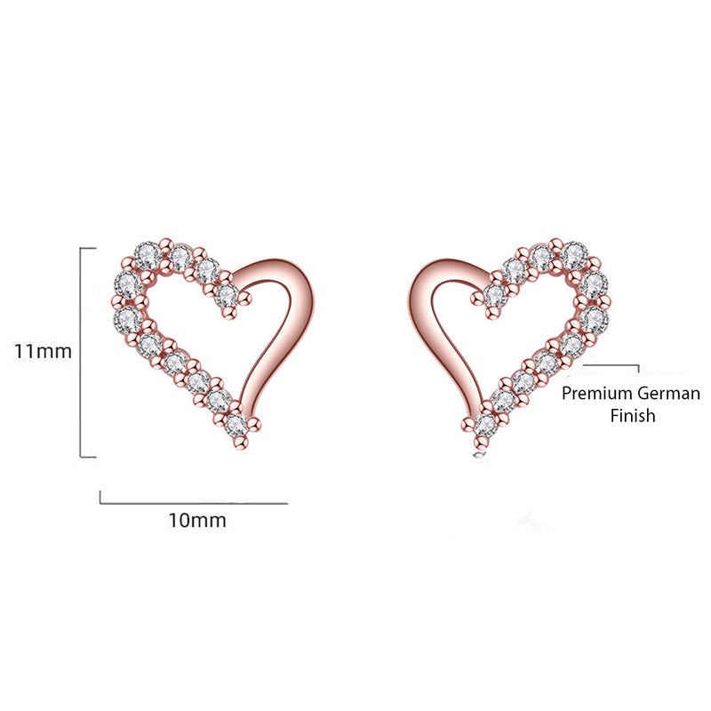 Jewels Galaxy Rose Gold Plated American Diamond Studded Heart Shape Korean Stud Earrings