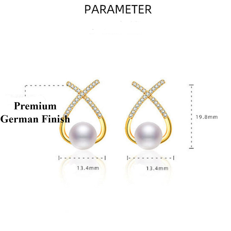 Jewels Galaxy Gold Plated American Diamond Studded Cross Shape Korean Stud Earrings