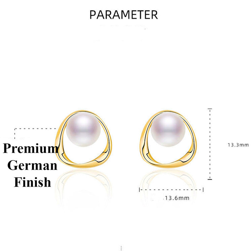 Jewels Galaxy Gold Plated Triangle Shaped Pearl Studded Korean Stud Earrings